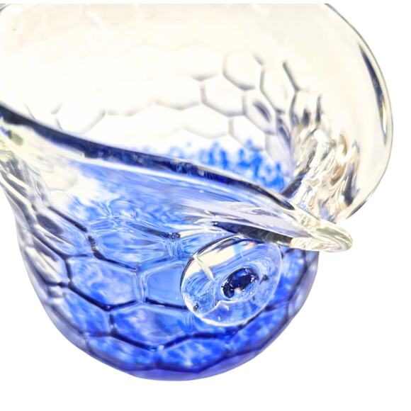 Vintage Blown Glass Owl Cobalt Blue Splatter Jar Vase Candle Holder Boho Cottage - Picture 3 of 8
